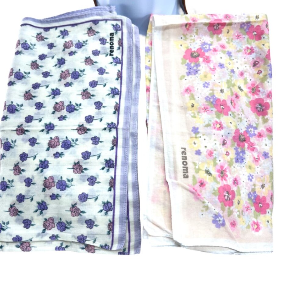 2 Renoma Paris Mini Scarf 20"  white pink  purple orange orange Floral   (43) - Picture 2 of 9